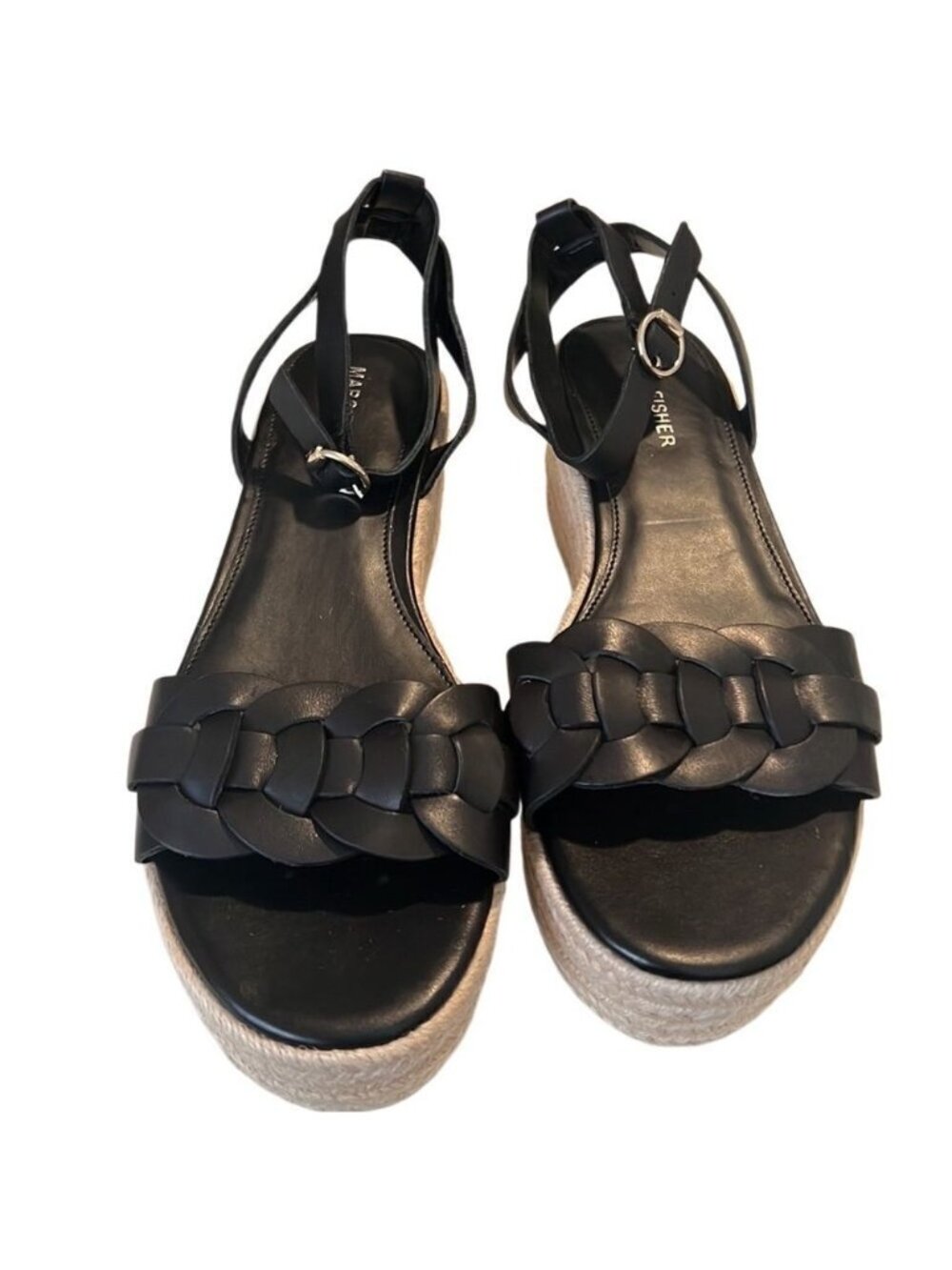 Marc Fisher Jinky Leather Black Ankle Strap Platform Sandals Size 9.5 NWOB - Picture 2 of 10